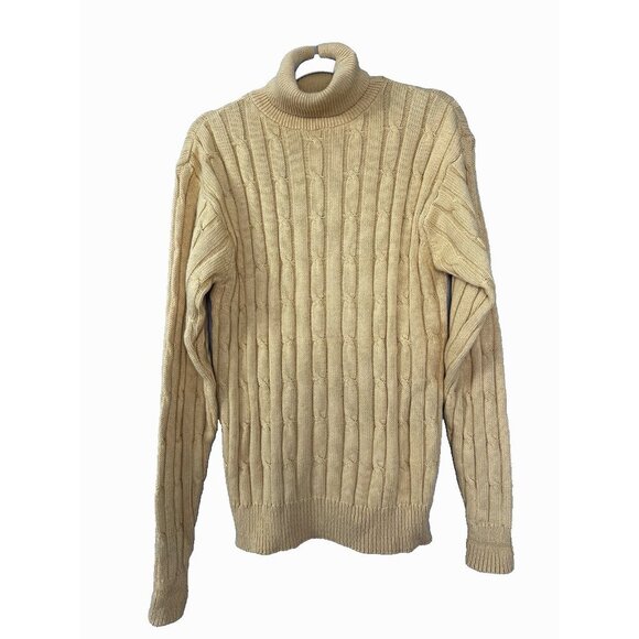 Womens Butter Yellow Chunky Cable Knit Sweater L Fisherman Rustic Preppy Coastal - Picture 1 of 7